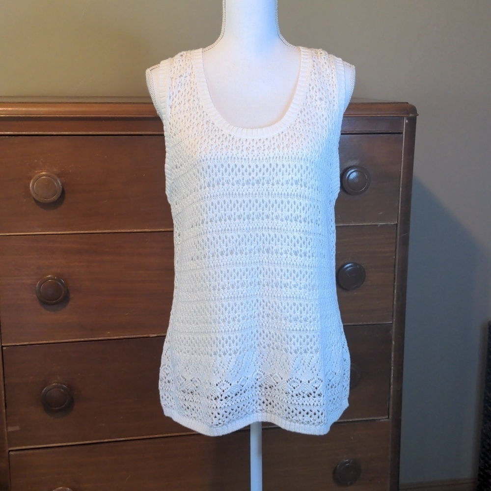 BASS 🌞 Sweater TANK White Crocheted Summer Minimalist Sweater SZ XXL